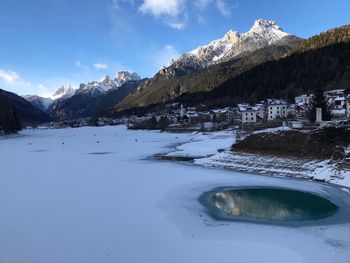 Scenic view of snowcapped mountains against sky