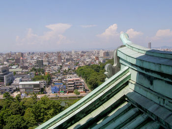 Buildings in city against cloudy sky