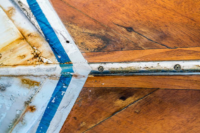 High angle view of wooden wall