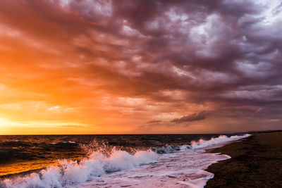 Scenic view of sea against dramatic sky