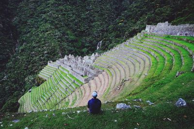 High angle view of people on mountain