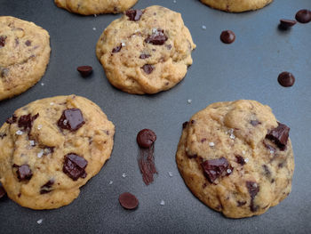 High angle view of cookies