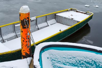 High angle view of two boats in the harbor 