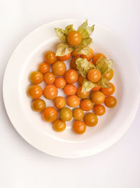 High angle view of fruits in plate