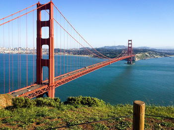 Suspension bridge over river