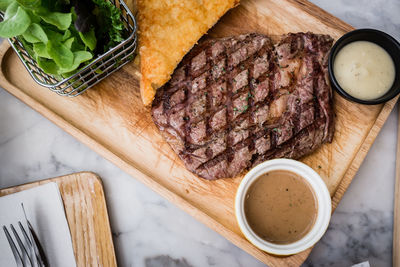 High angle view of food on table