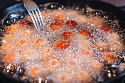 Close-up of ice cream in cooking pan