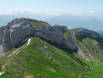 High angle view of mountains against sky