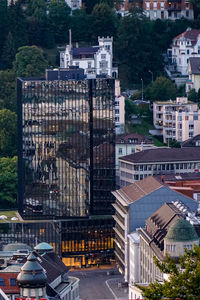 High angle view of buildings in city