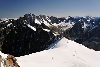 Scenic view of snow covered mountains against sky