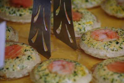 Close-up of breakfast served on table