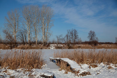 Scenic view of frozen lake against sky during winter