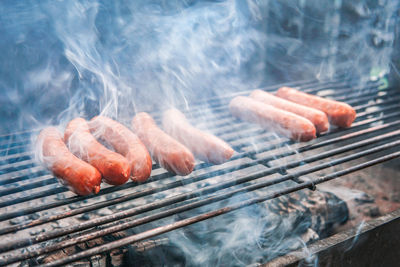 Close-up of food on barbecue grill