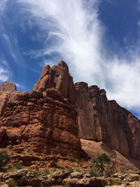 Low angle view of rock formations. arches national park 