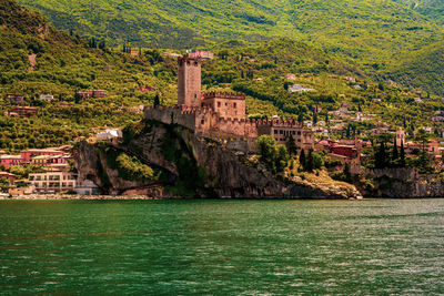 View of the scaliger castle in malcesine on lake garda in italy.