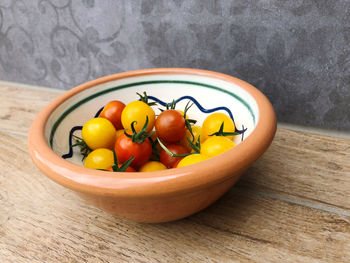 Close-up of tomatoes in bowl on table