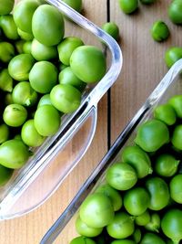 High angle view of fruits in bowl on table