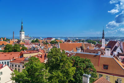 High angle view of townscape against sky