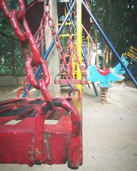 Close-up of swing at park