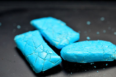 High angle view of blue bread on table