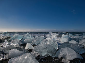 Scenic view of frozen sea against blue sky