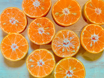 High angle view of oranges on table