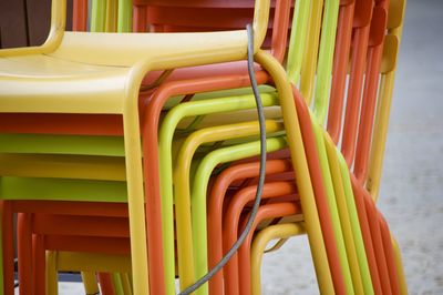 Close-up of multi colored chairs