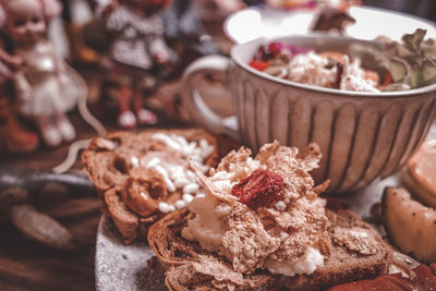 Close-up of dessert in plate on table