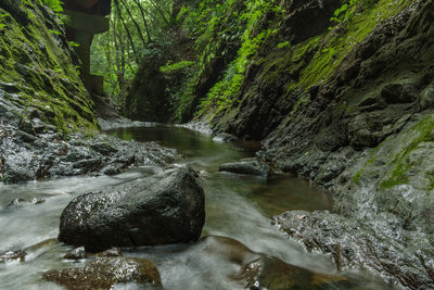 Scenic view of river flowing through rocks