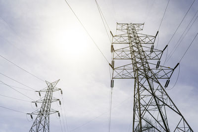 Low angle view of electricity pylon against sky