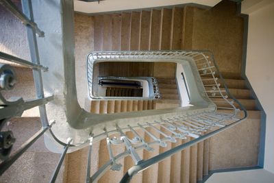 High angle view of spiral staircase in building