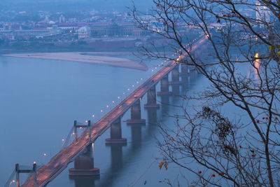 High angle view of bridge over river against sky