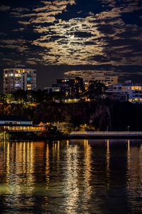 Illuminated city at waterfront
