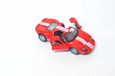 Close-up of toy car on white background