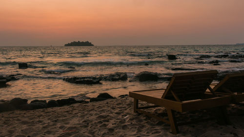 A sunbench at sunrise on koh rong island