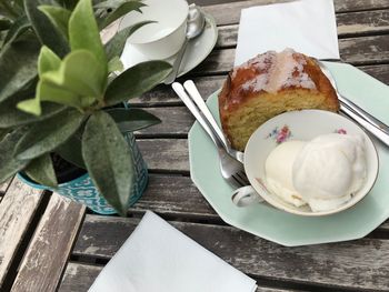 Close-up of ice cream in plate on table