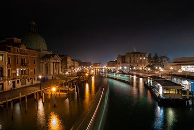 Long exposure shot of venice at night with light trials
