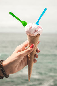 Hand holding ice cream cone