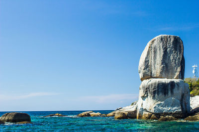 Scenic view of sea against clear blue sky