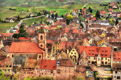 High angle view of buildings in city