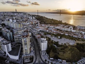 High angle view of street amidst buildings in city