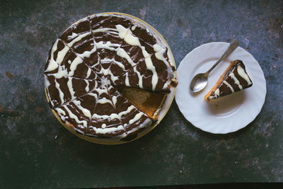 High angle view of cake on table