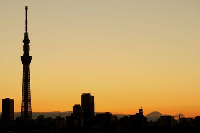 Silhouette of city at sunset