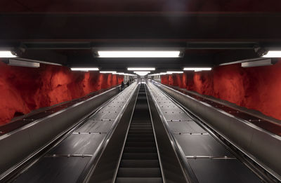 Illuminated subway station platform