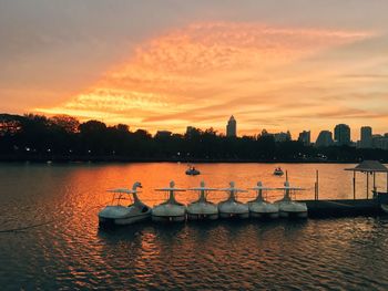 Scenic view of river against sky during sunset