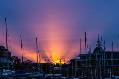 View of marina at sunset