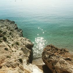 High angle view of rock formation in sea