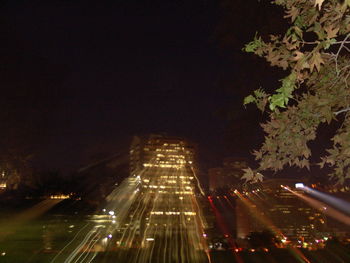 Light trails on road at night