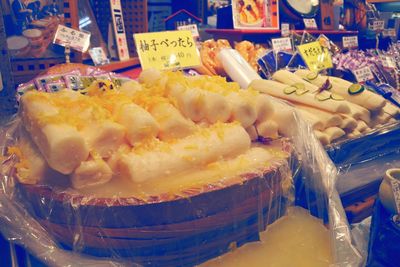 Close-up of served food for sale