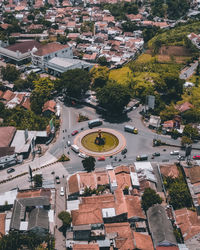 High angle view of buildings in city